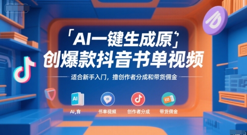 AI一键生成原创爆款抖音书单视频，适合新手入门，撸创作者分成和带货佣金【揭秘】-副业网