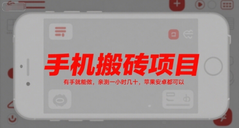 手机搬砖项目，有手就能做，亲测一小时几十，苹果安卓都可以-副业网
