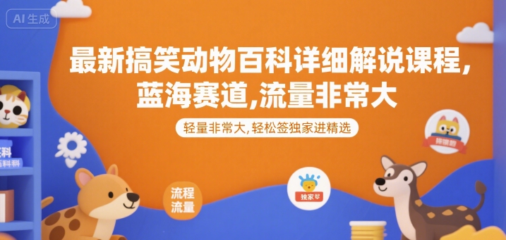 最新搞笑动物百科详细解说课程，蓝海赛道，流量非常大，轻松签独家进精选-副业网