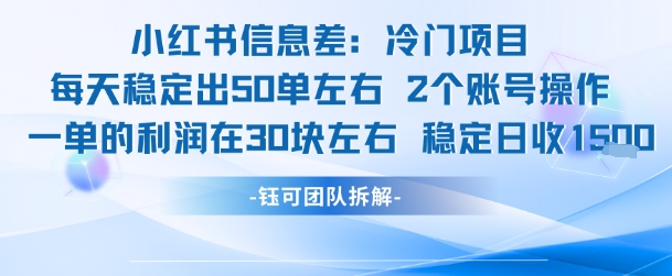 小红书信息差冷门项目一单利润30块每天稳定1.5k左右2个账号操作-副业网