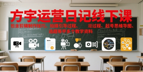 方宇运营日记线下课，包含剪辑制作技巧、拍摄引导过程、起号思维导图、选题等多个教学资料-副业网