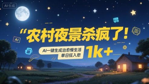 农村夜景杀疯了！AI一键生成治愈系慢生活，单日狂入1k+-副业网