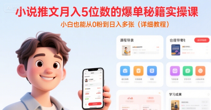 小说推文月入5位数的爆单秘籍实操课，，小白也能从0粉到日入多张(详细教程)-副业网