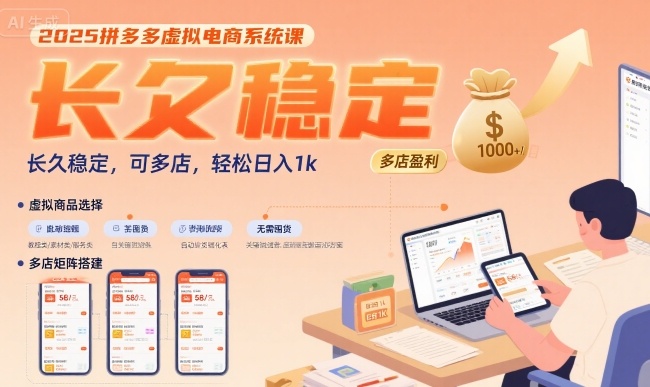 2025拼多多虚拟电商系统课，长久稳定，可多店，轻松日入1k-副业网