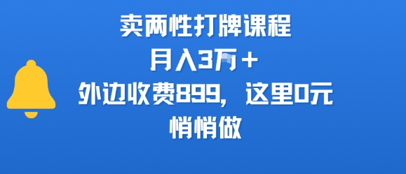 卖两性打牌课程，月入3W+外边收费899的课程，这里0元，悄悄做-副业网