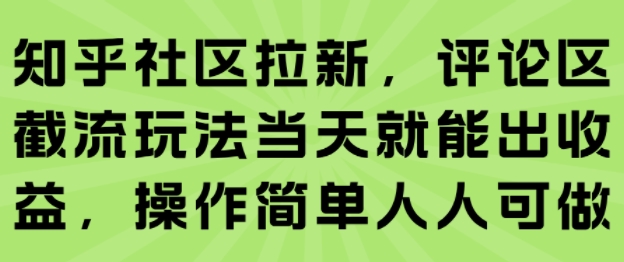 知乎社区拉新，评论区截流玩法当天就能出收益，操作简单人人可做-副业网