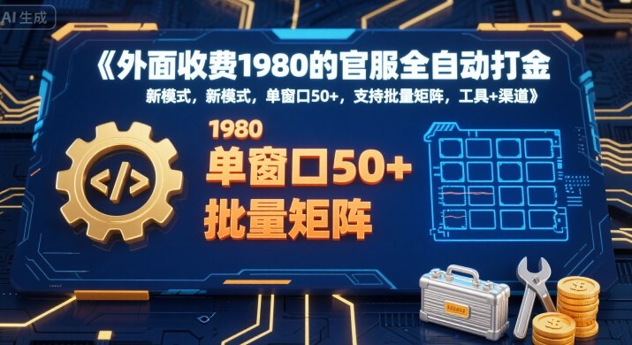 外面收费1980的官服全自动打金，新模式，单窗口50+，支持批量矩阵，工具+渠道【揭秘】-副业网