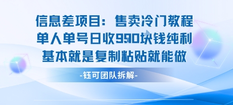 信息差项目：售卖冷门教程单人单号日收9张纯利基本就是复制粘贴就能做-副业网