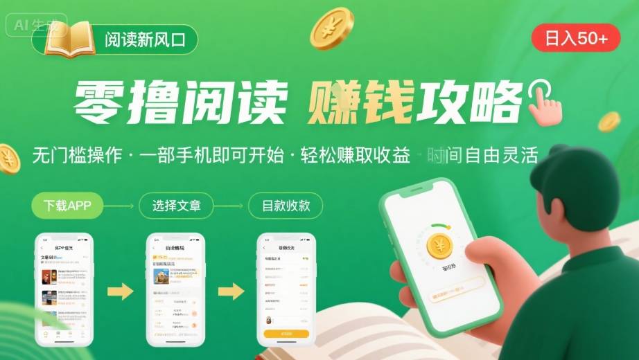零撸阅读新风口，无门槛轻松挣，一部手机，日入 50-3张【揭秘】-副业网