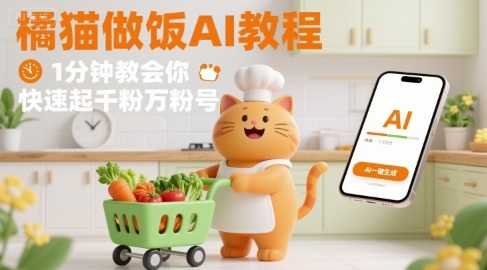 有趣的橘猫买菜做饭视频，用AI一键搞定，1分钟教会你，快速起千粉万粉号-副业网