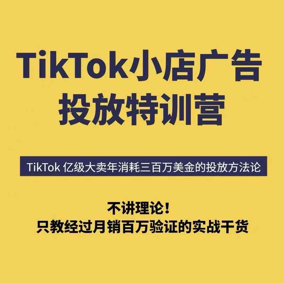 TikTok小店广告投放特训营，6天破局计划专治各种“投不动”，教你经过月销百万验证的实战干货-副业网