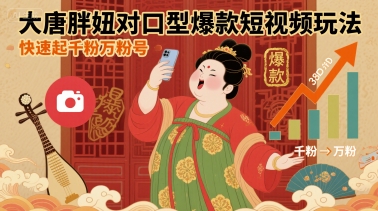 大唐胖妞对口型爆款短视频玩法，快速起千粉万粉号-副业网