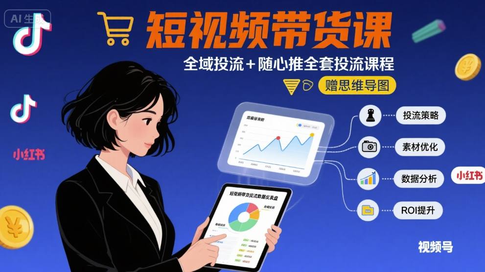 最新短视频带货课，全域投流+随心推全套投流课程+思维导图-副业网