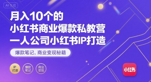 月入10个的小红书商业爆款私教营，一人公司小红书IP打造，爆款笔记，商业变现秘籍-副业网