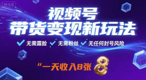 视频号带货变现新玩法，无需露脸，无需粉丝，无任何封号风险，一天收益8张【揭秘】-副业网