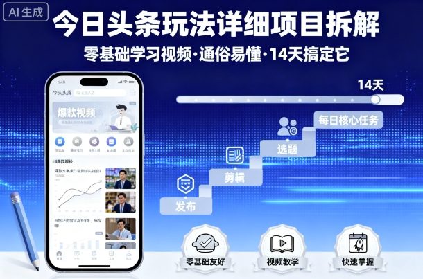 今日头条玩法详细项目拆解，零基础学习视频 通俗易懂 14天搞定它-副业网