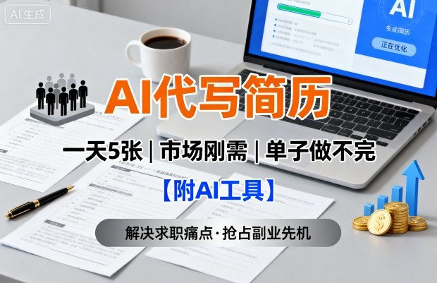 AI代写简历，一天5张，今年找工作难，市场刚需，单子做不完【附AI工具】-副业网