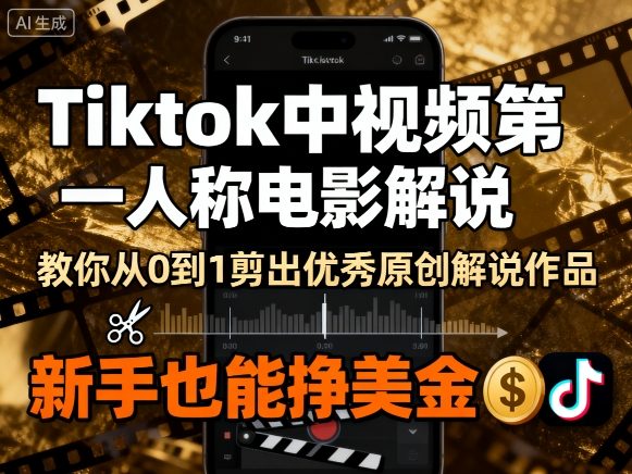 Tiktok中视频第一人称电影解说，教你从0到1剪出一个优秀的原创解说作品，新手也能挣美金-副业网