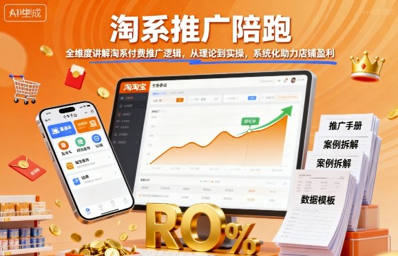 淘系推广陪跑，全维度讲解淘系付费推广逻辑，从理论到实操，系统化助力店铺盈利-副业网
