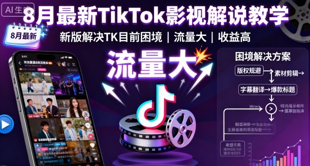 8月最新TikTok影视解说教学，新版解决TK目前困境，流量大，收益高-副业网
