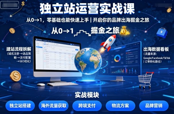独立站运营实战课，​从0到1，零基础也能快速上手，开启你的品牌出海掘金之旅-副业网