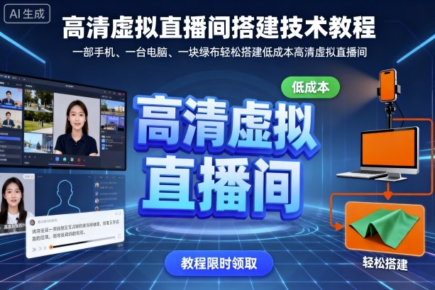 高清虚拟直播间搭建技术教程，一部手机、一台电脑、一块绿布轻松搭建低成本高清虚拟直播间-副业网