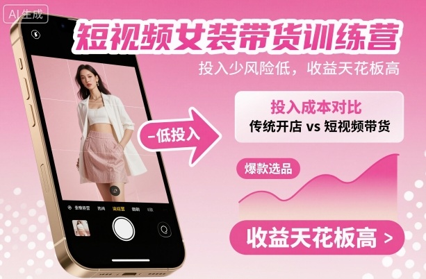 短视频女装带货训练营，投入少风险低，收益天花板高-副业网