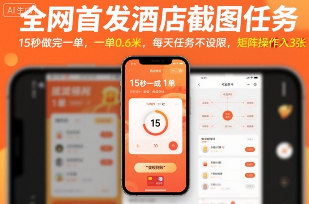 全网首发酒店截图任务，15秒做完一单，一单0.6米，每天任务不设限，矩阵操作日入3张【揭秘】-副业网