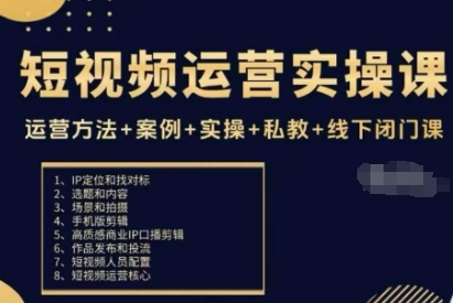 短视频运营实操课，运营方法+案例+实操+私教+线下闭门课-副业网