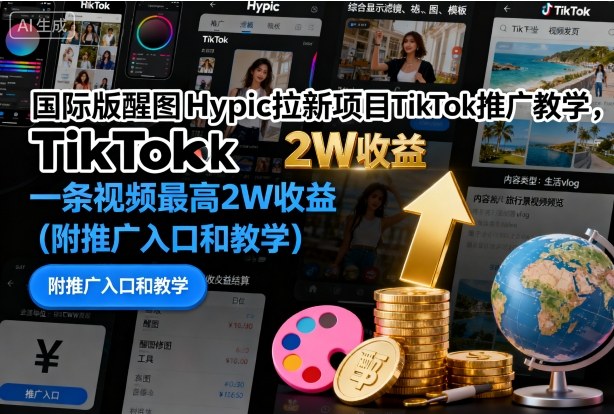 国际版醒图Hypic拉新项目TikTok推广教学，一条视频最高2W收益(附推广入口和教学)-副业网