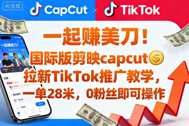 一起賺美刀！国际版剪映capcut拉新TikTok推广教学，一单28米，0粉丝即可操作(附推广入口和教学)-副业网