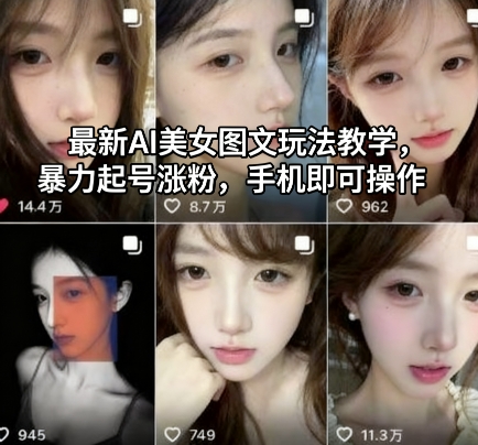 最新AI美女图文玩法教学，暴力起号涨粉，手机即可操作-副业网