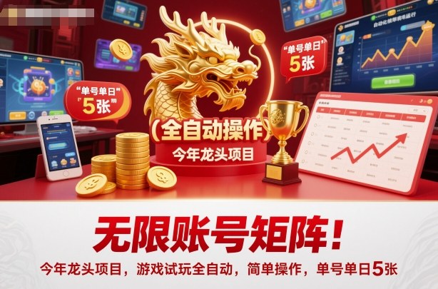 无限账号矩阵！今年龙头项目，游戏试玩全自动，简单操作，单号单日5张【揭秘】-副业网