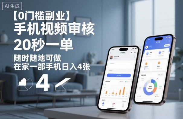 【0门槛副业】手机视频审核，20秒一单，随时随地可做，在家一部手机日入4张【揭秘】-副业网