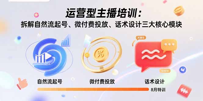 运营型主播培训：拆解自然流起号、微付费投放、话术设计三大核心模块-8月-副业网