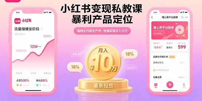 小红书变现私教课，暴利产品定位，高转化内容生产术，快速实现月入10万-副业网