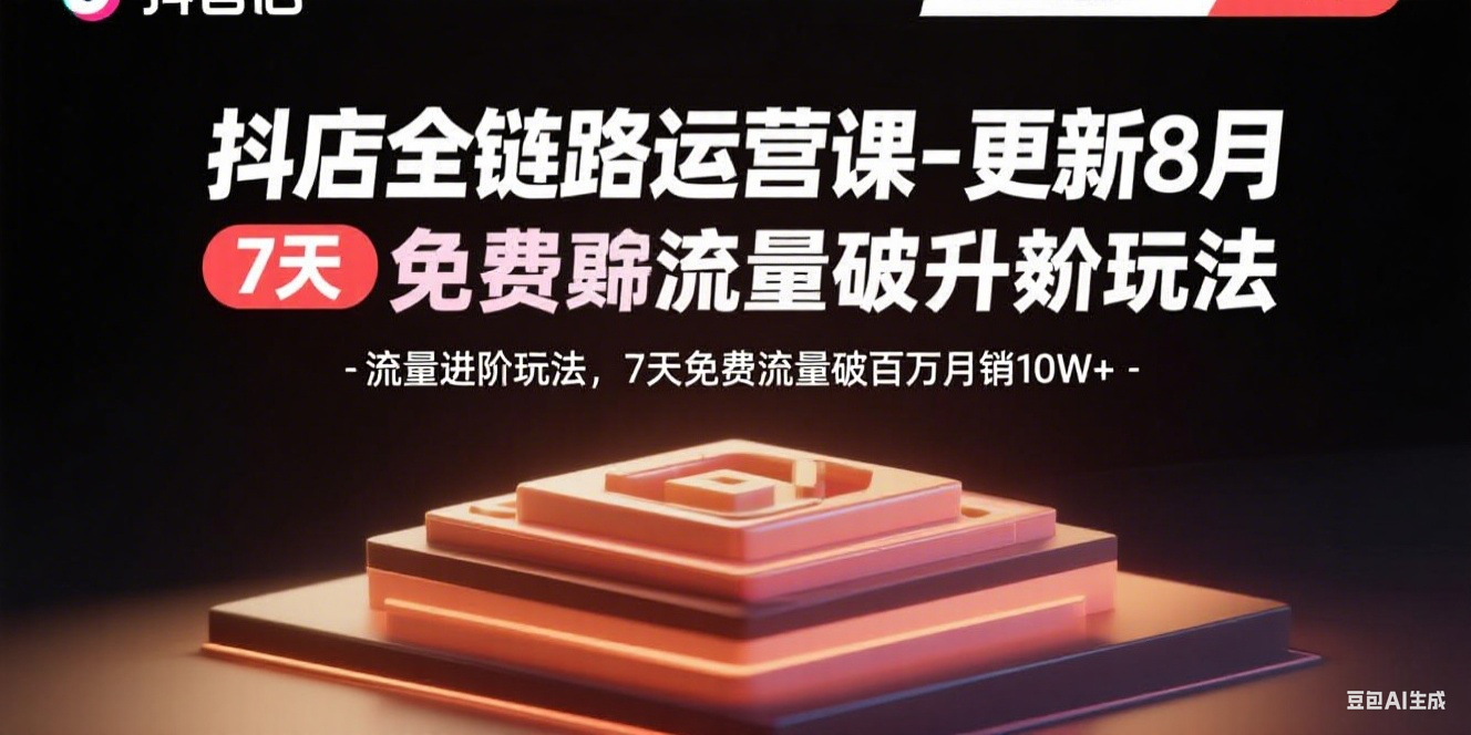 抖店全链路运营课-更新8月：流量进阶玩法，7天免费流量破百万月销10W+-副业网