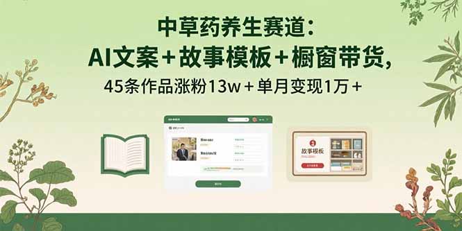 中草药养生赛道：AI文案+故事模板+橱带货，45条作品涨粉13w+单月变现1万+-副业网
