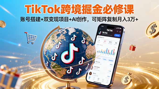 TikTo跨境掘金必修课，账号搭建+双变现项目+AI创作，可矩阵复制月入3万+-副业网
