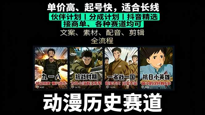 历史动漫赛道撸分成：起号、文案、素材、配音、剪辑，单视频收益破万-副业网