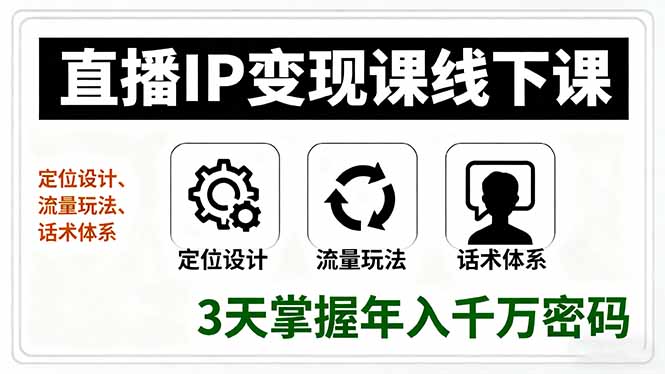 直播IP变现课线下课，定位设计、流量玩法、话术体系，3天掌握年入千万密码-副业网