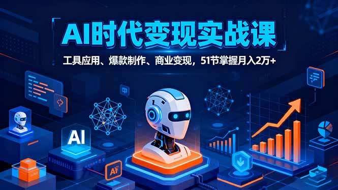 AI时代全场景实战课，工具应用、爆款制作、商业变现，51节掌握月入2万+-副业网