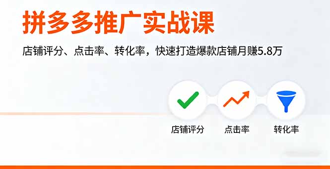 拼多多推广实战课，店铺评分、点击率、转化率，快速打造爆款店铺月赚5.8万-副业网
