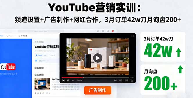 YouTube营销实训：频道设置+广告制作+网红合作，3月订单42w刀月询盘200+-副业网