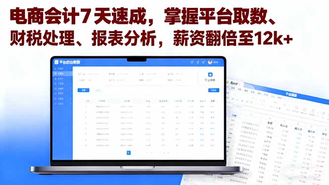 电商会计7天速成，掌握平台取数、财税处理、报表分析，薪资翻倍至12k+-副业网