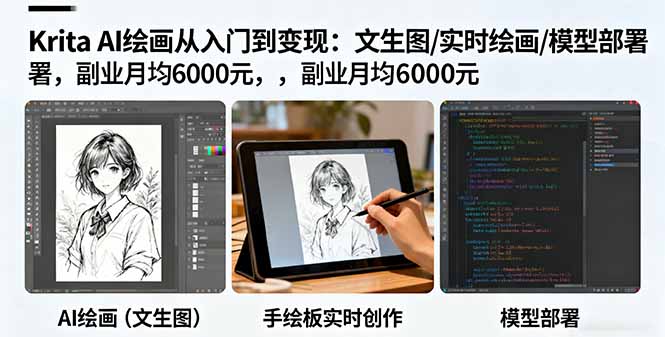 Krita AI绘画从入门到变现：文生图/实时绘画/模型部署，副业月均6000元-副业网