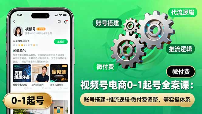 视频号电商0-1起号全案课:账号搭建+推流逻辑+微付费调整,等实操体系-副业网