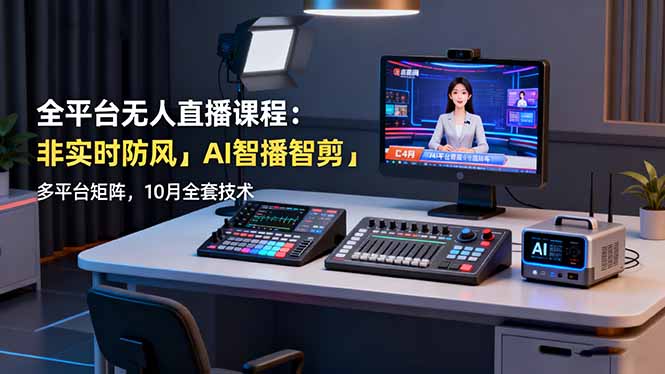 全平台无人直播课程：非实时防风＋AI智播智剪＋多平台矩阵，10月全套技术-副业网