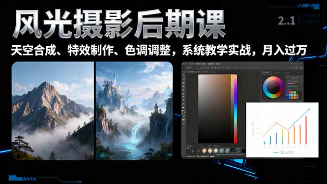风光摄影后期课，一键换天空合成、特效制作、色调调整，月入过万-副业网