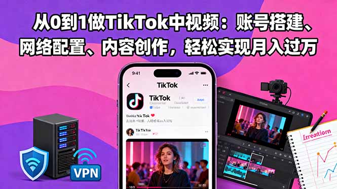 从0到1做TikTok中视频：账号搭建、网络配置、内容创作，轻松实现月入过万-副业网